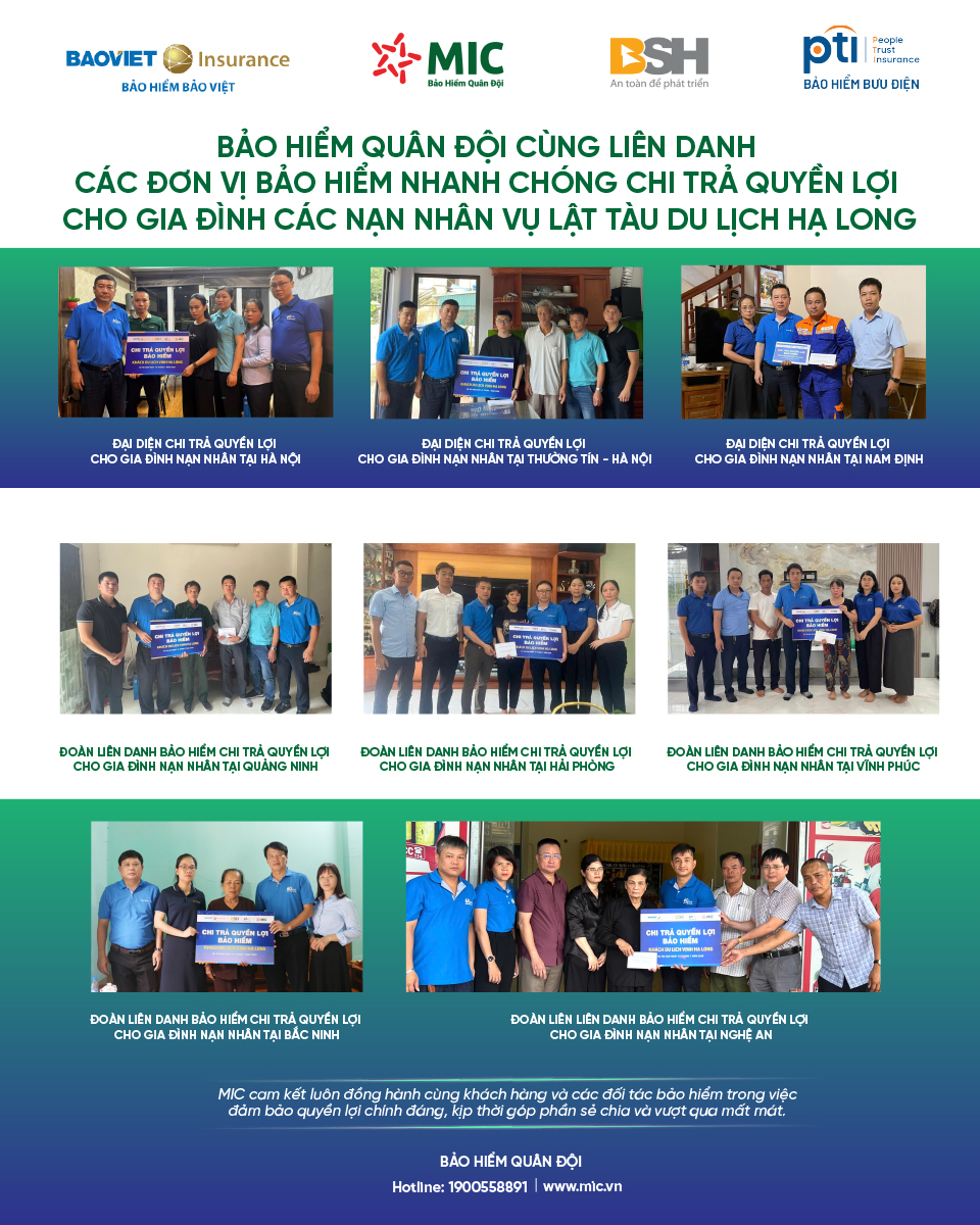 Bảo hiểm Quân đội phối hợp cùng các đơn vị liên danh bảo hiểm nhanh chóng chi trả bồi thường cho thân nhân các nạn nhân trong vụ lật tàu vịnh Hạ Long